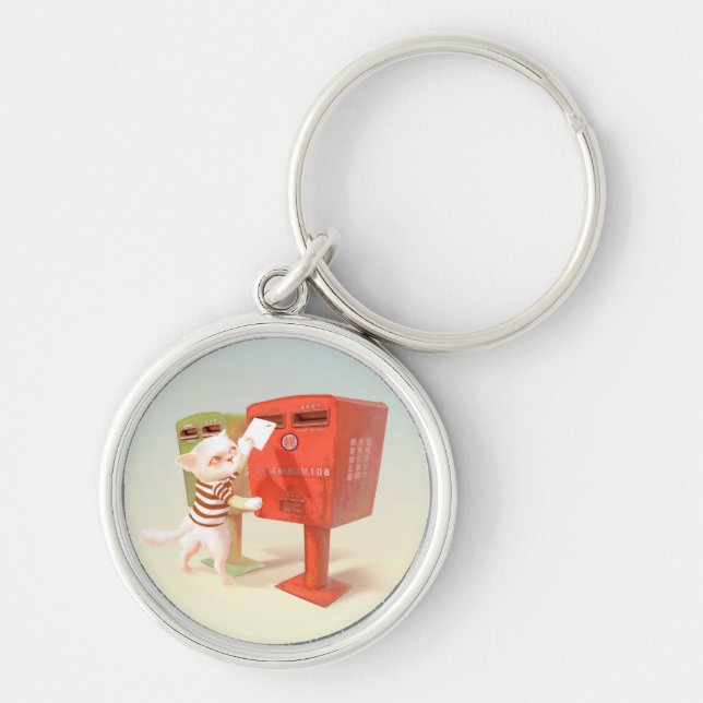 Posting Time – Cat with Taiwanese Mailbox Key Ring (Front)