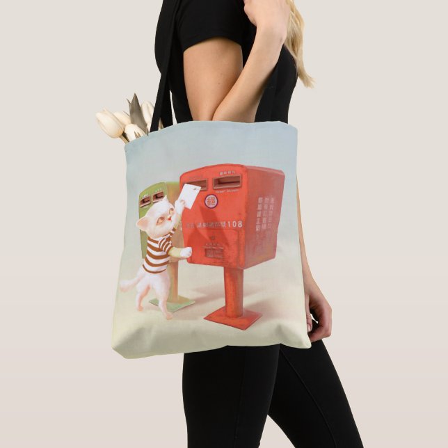 Posting Time – Cat with Taiwanese Mailbox Tote Bag (Close Up)