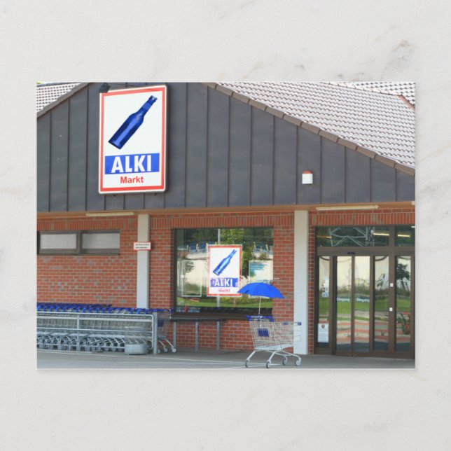 Postkarte - der "Blaue Schirm" kauft ein Postcard (Front)