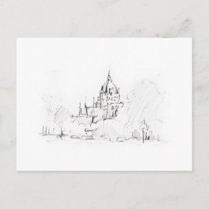 Postkarte Zeichnung Bleistift Hannover Landschaft Postcard
