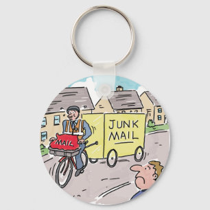Postman Delivering Junk Mail. Funny Cartoon Key Ring