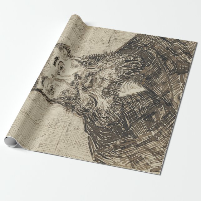 Postman Joseph Roulin (Sepia Sketch) (by van Gogh) Wrapping Paper (Unrolled)