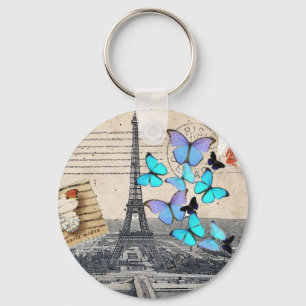 postmark scripts butterfly Paris Effiel Tower Key Ring