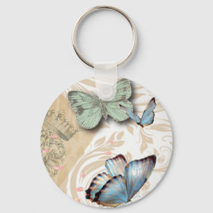 postmark scripts butterfly Paris Effiel Tower Key Ring