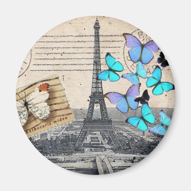 postmark scripts butterfly Paris Effiel Tower Magnet (Front)