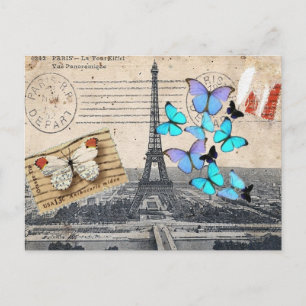 postmark scripts butterfly Paris Effiel Tower Postcard