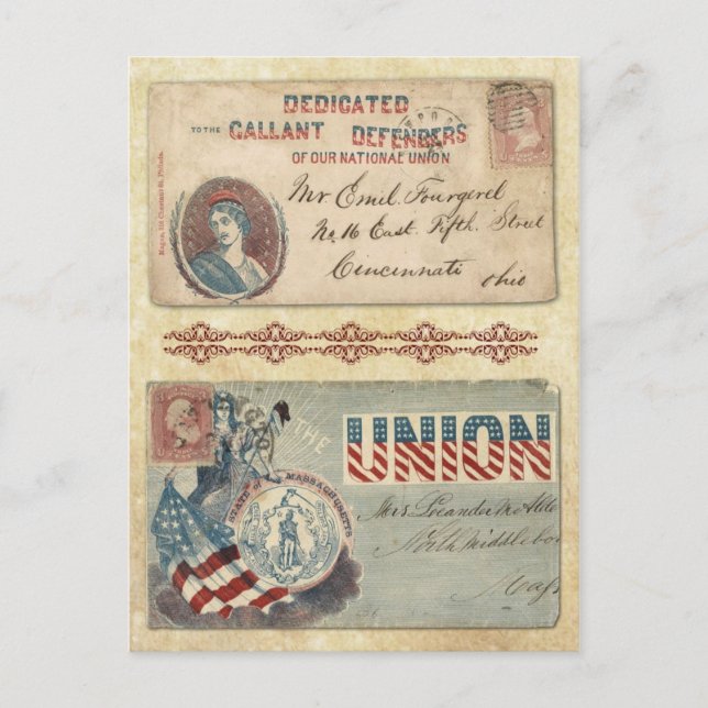 Postmarked Civil War Envelopes featuring Columbia Postcard (Front)