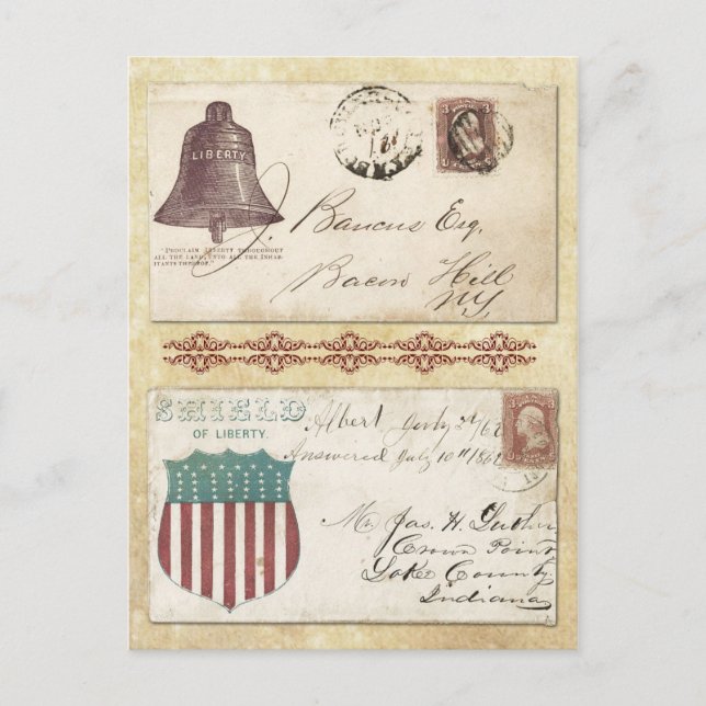 Postmarked Civil War Envelopes with Liberty Bell Postcard (Front)