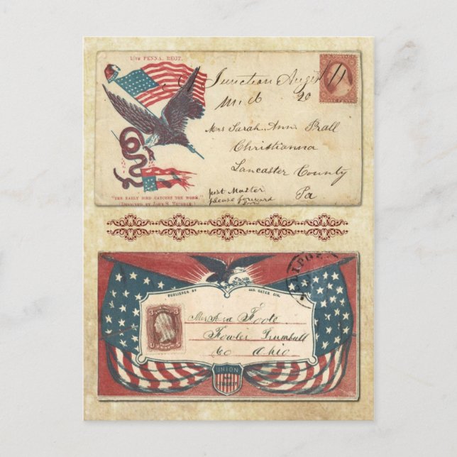 Postmarked Civil War envelopes with U.S. Flag Postcard (Front)