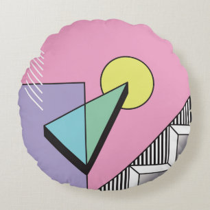 Postmodern Geometric: Abstract Composition Round Cushion