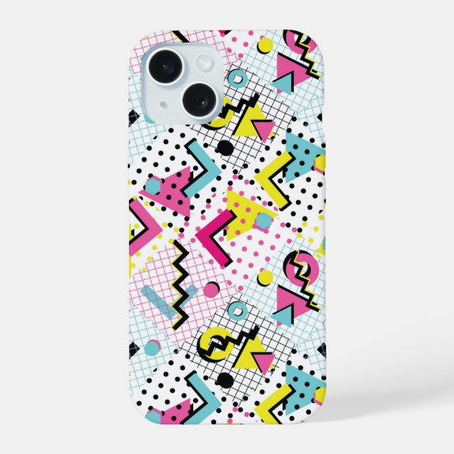 Postmodern Memphis Style Pattern iPhone 15 Case (Back)