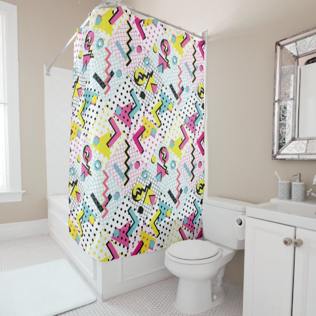 Postmodern Memphis Style Pattern Shower Curtain (In Situ)