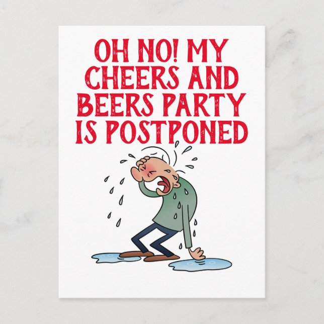 Postponed Cheers And Beers Party Cancellation Postcard (Front)