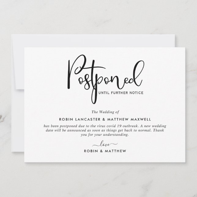 Postponed Event Announcement, Modern  Card (Front)