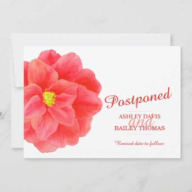 Postponed red camellia wedding cancellation announcement (Front)