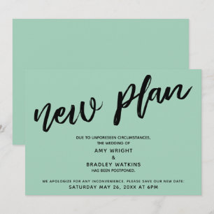Postponed Wedding Announcement Green "New Plan"