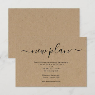 Postponed Wedding Announcement on Kraft Background