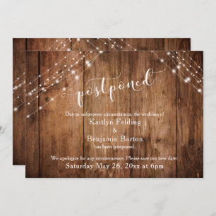 Postponed Wedding Announcement Rustic Wood Lights