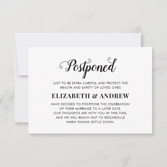 Postponed Wedding Change of Plans Elegant Script Announcement (Front)