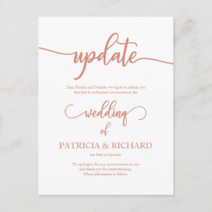 Postponed Wedding Date Announcement Rose Gold Postcard