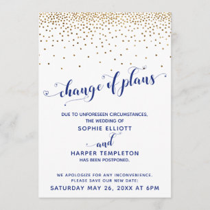Postponed Wedding Gold Navy Change of Plans Card