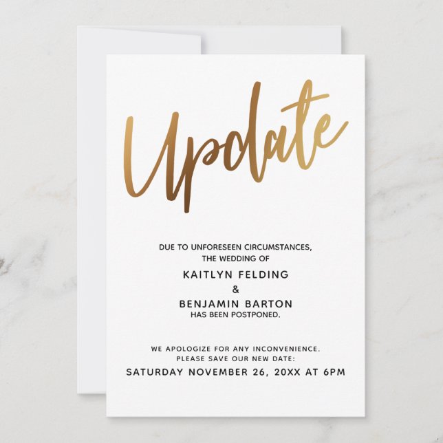 Postponed Wedding Gold Update Announcement (Front)