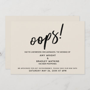 Postponed Wedding Humourous "Oops!" Cream Card