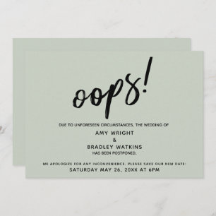 Postponed Wedding Humourous "Oops!" Sage Green Car Invitation