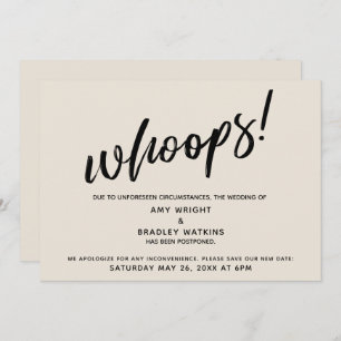 Postponed Wedding Humourous "Whoops!" Cream Card