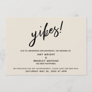 Postponed Wedding Humourous Yikes! Cream Card