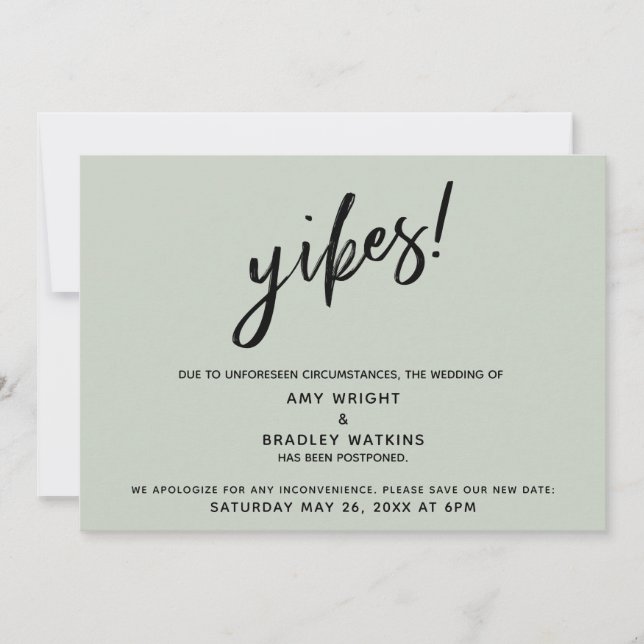 Postponed Wedding Humourous Yikes! Sage Green Card (Front)