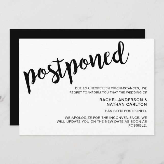 Postponed Wedding new plan cancellation minimalist Invitation (Front/Back)