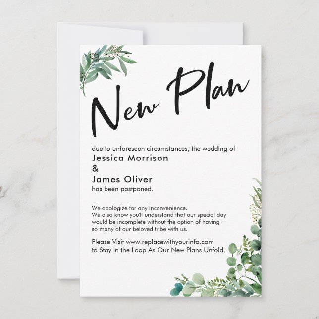Postponed Wedding "New Plan w/ Eucalyptus Card (Front)