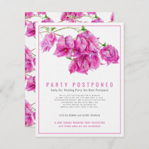Postponed wedding party bougainvillea pink cancel invitation