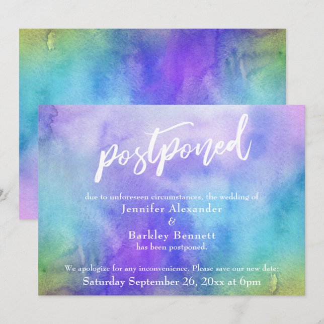 Postponed Wedding Pastel Watercolor Wash Card (Front/Back)