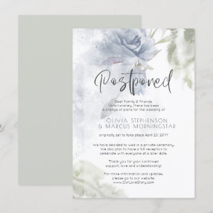 Postponed Wedding Watercolor Dusty Blue Floral Invitation