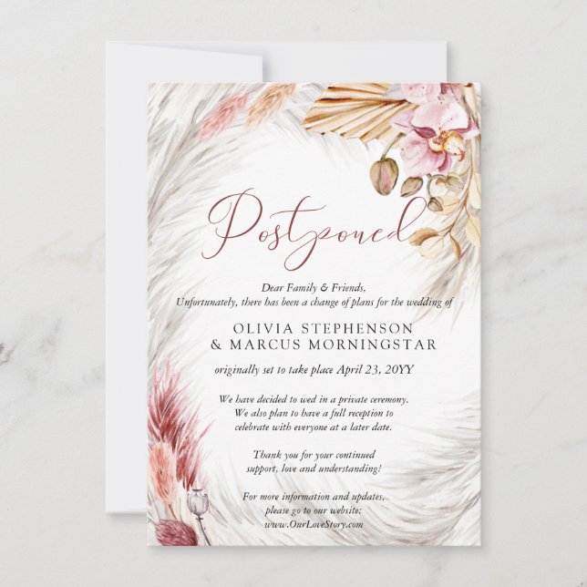 Postponed Wedding Watercolor Pale Blush Pink Invit Invitation (Front)
