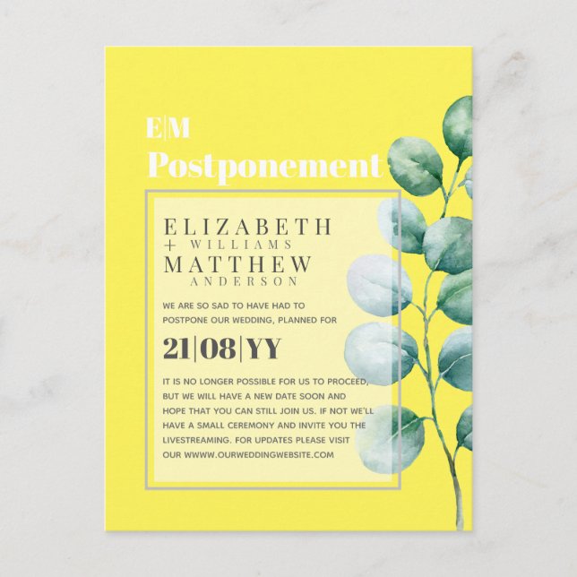 Postponement Eucalyptus Greenery Change of Plans Postcard (Front)