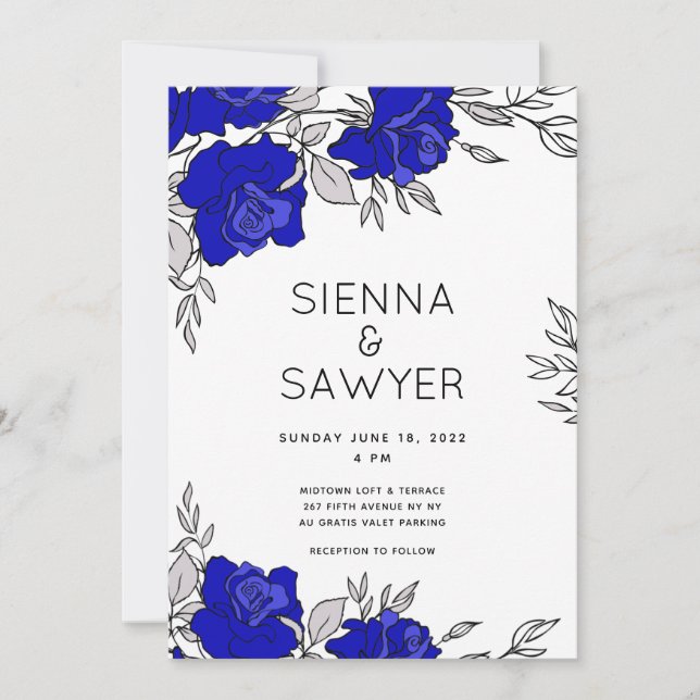 Posy of Blue Roses Wedding Invitation (Front)