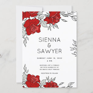 Posy of Red Roses Wedding Invitation