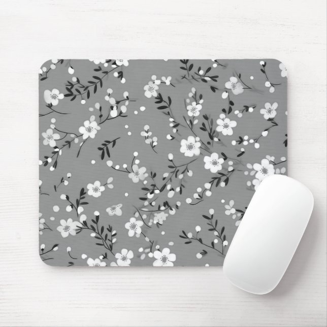 Posy Print On Grey Mouse Pad (With Mouse)
