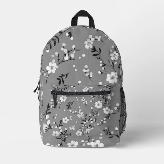 Posy Print On Grey Printed Backpack (Front)