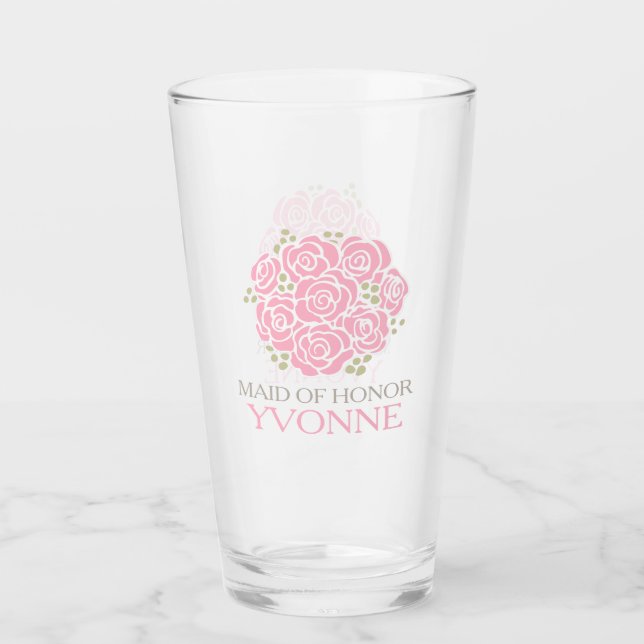 Posy thank you Maid of Honour pink wedding favour Glass (Front)