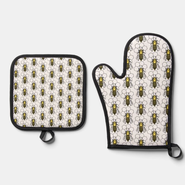 Pot Holder Set - Yellow and Black Bees  (Front)