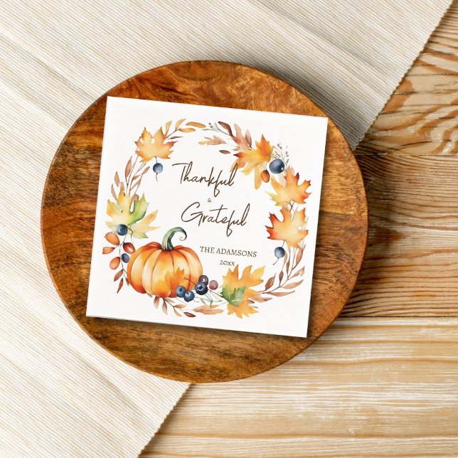 Pot Luck Thanksgiving dinner party tableware Napkin (Thanksgiving Pot luck dinner party tableware personalized plates watercolor pumpkin wreath  )