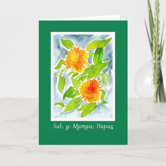 Pot Marigolds Mother's Day Card: Welsh Greeting Card (Front)