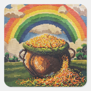 Pot-O-Gold and Rainbow needlepoint Square Sticker