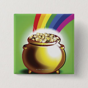 Pot of gold and rainbow 15 cm square badge
