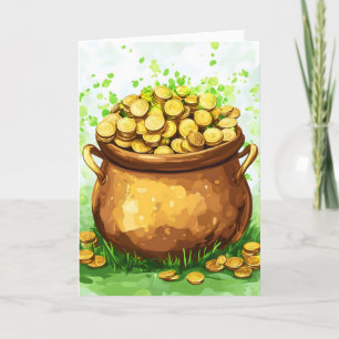 Pot of Gold Good Luck Holiday Card