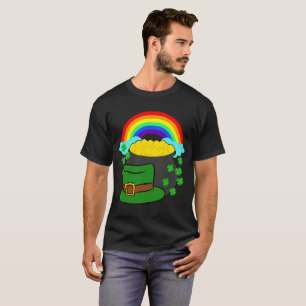 Pot Of Gold Hat Rainbow Clover St Patricks Day Tee